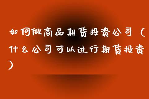 如何做商品期货投资公司（什么公司可以进行期货投资）_https://www.xyskdbj.com_期货平台_第1张