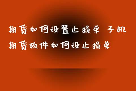 期货如何设置止损单 手机期货软件如何设止损单_https://www.xyskdbj.com_期货学院_第1张