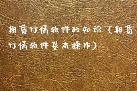 期货行情软件的知识（期货行情软件基本操作）_https://www.xyskdbj.com_期货手续费_第1张