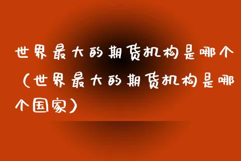 世界最大的期货机构是哪个（世界最大的期货机构是哪个国家）_https://www.xyskdbj.com_期货行情_第1张