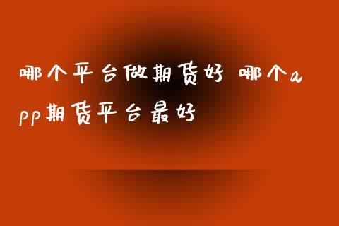 哪个平台做期货好 哪个app期货平台最好_https://www.xyskdbj.com_期货学院_第1张