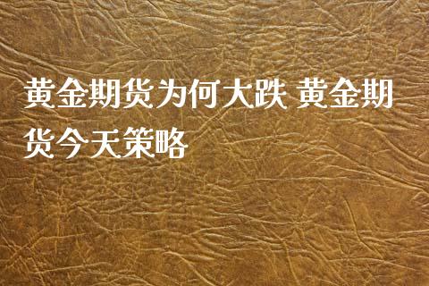 黄金期货为何大跌 黄金期货今天策略_https://www.xyskdbj.com_期货学院_第1张