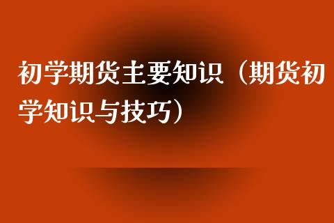 初学期货主要知识（期货初学知识与技巧）_https://www.xyskdbj.com_期货行情_第1张