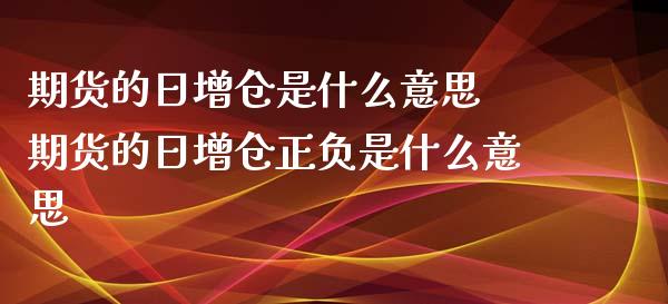 期货的日增仓是什么意思 期货的日增仓正负是什么意思_https://www.xyskdbj.com_期货学院_第1张