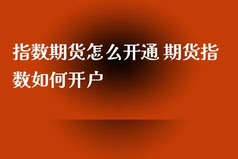 指数期货怎么开通 期货指数如何开户_https://www.xyskdbj.com_期货学院_第1张