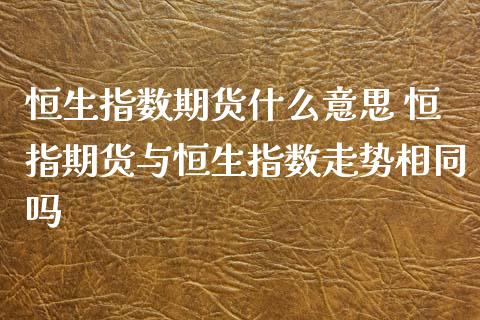 恒生指数期货什么意思 恒指期货与恒生指数走势相同吗_https://www.xyskdbj.com_期货学院_第1张