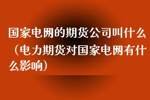 国家电网的期货公司叫什么（电力期货对国家电网有什么影响）_https://www.xyskdbj.com_原油直播_第1张