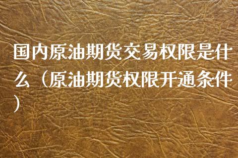 国内原油期货交易权限是什么（原油期货权限开通条件）_https://www.xyskdbj.com_原油行情_第1张