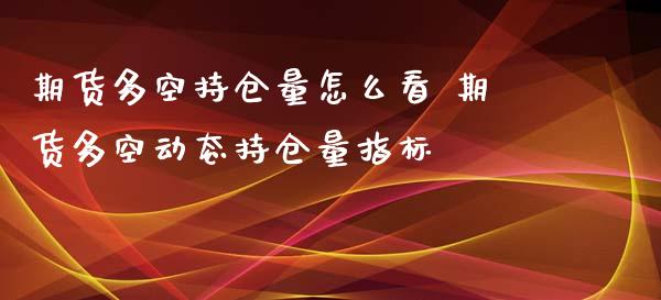 期货多空持仓量怎么看 期货多空动态持仓量指标_https://www.xyskdbj.com_期货手续费_第1张