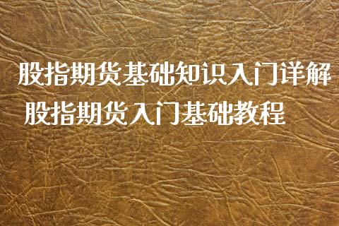 股指期货基础知识入门详解 股指期货入门基础教程_https://www.xyskdbj.com_期货手续费_第1张