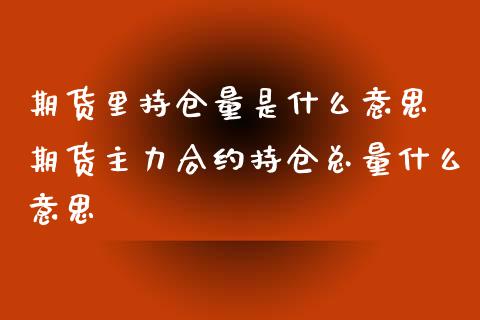 期货里持仓量是什么意思 期货主力合约持仓总量什么意思_https://www.xyskdbj.com_期货学院_第1张