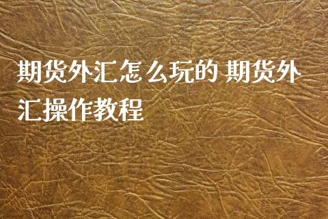 期货外汇怎么玩的 期货外汇操作教程_https://www.xyskdbj.com_期货学院_第1张