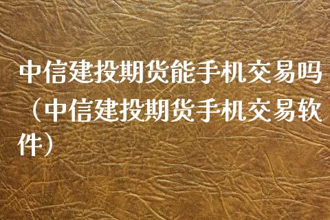 中信建投期货能手机交易吗（中信建投期货手机交易软件）_https://www.xyskdbj.com_期货学院_第1张