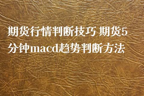 期货行情判断技巧 期货5分钟macd趋势判断方法_https://www.xyskdbj.com_期货学院_第1张