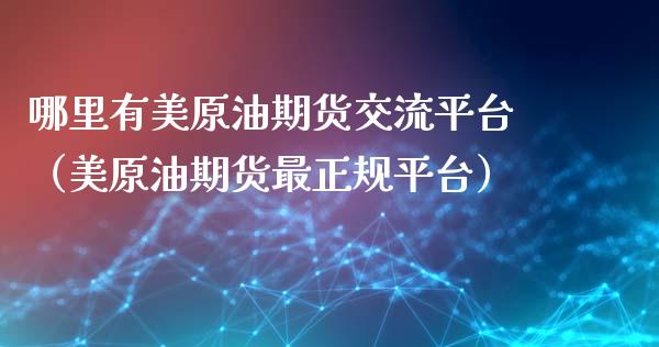 哪里有美原油期货交流平台（美原油期货最正规平台）_https://www.xyskdbj.com_期货学院_第1张